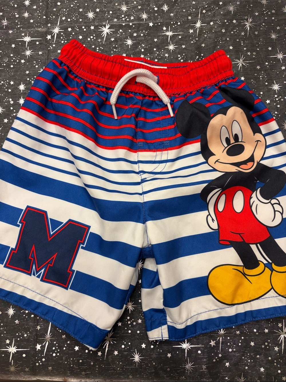 Disney Boys Blue White Red Mickey Mouse Swim Trunks